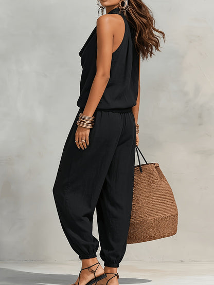 Allegra | Halter Neck Top and Wide Leg Pant Set with Linen Texture