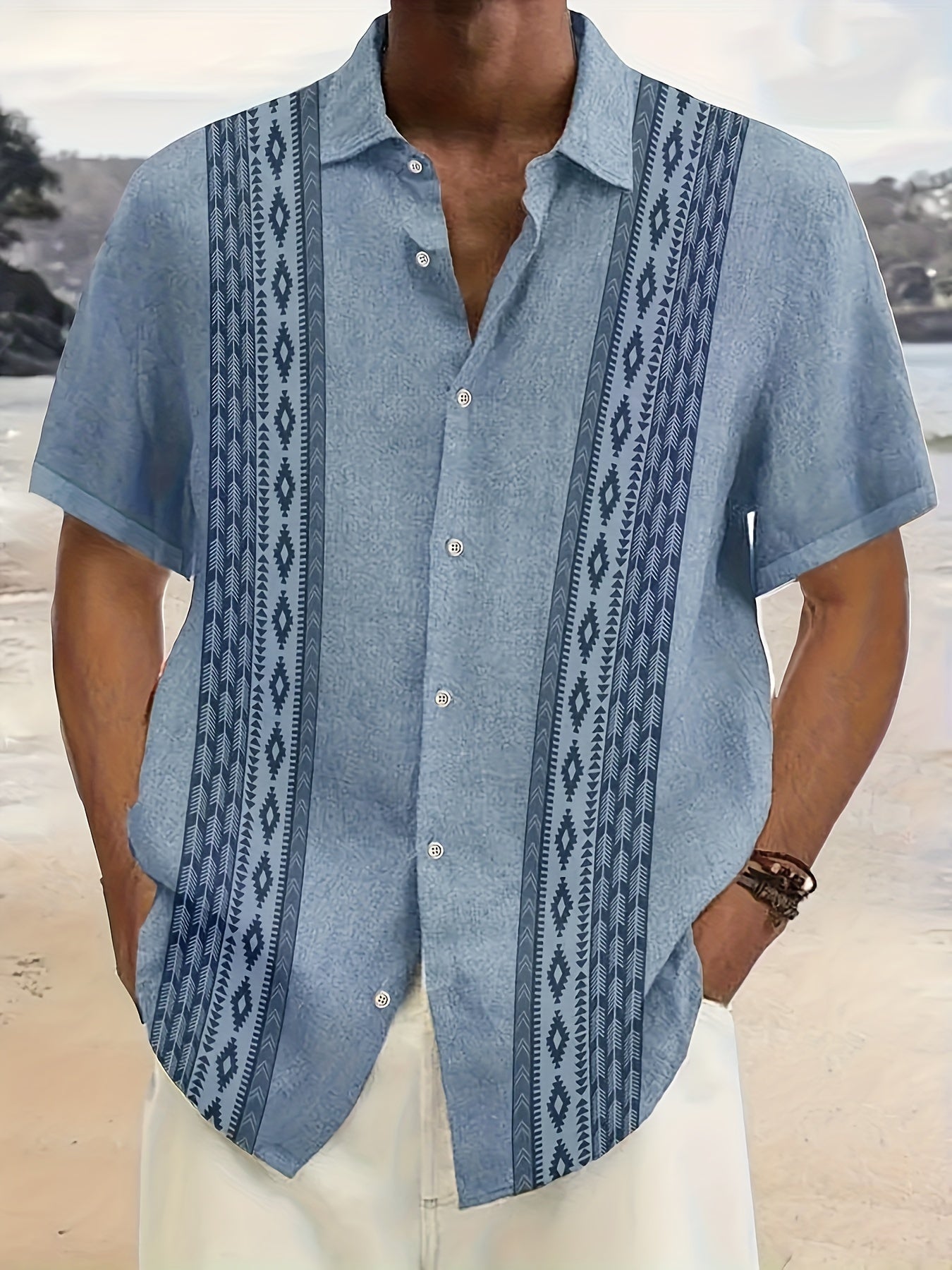 Carter™ Men's Vintage Shirt with Ethnic Print and Tropical Style