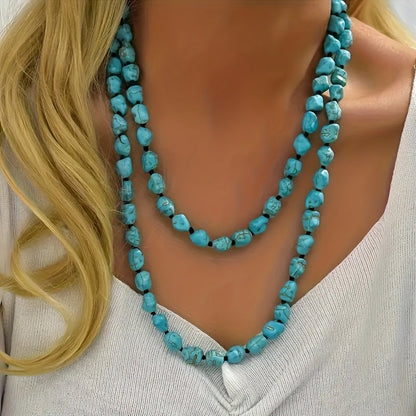 Saria™ Bohemian Double Layer Necklace with Turquoise and Natural Stones