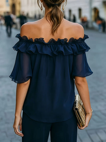 Bruvelle | Elegant Off-Shoulder Blouse with Short Sleeves