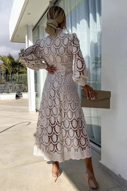 Jalvique | Midi Party Dress with Lace Sleeves