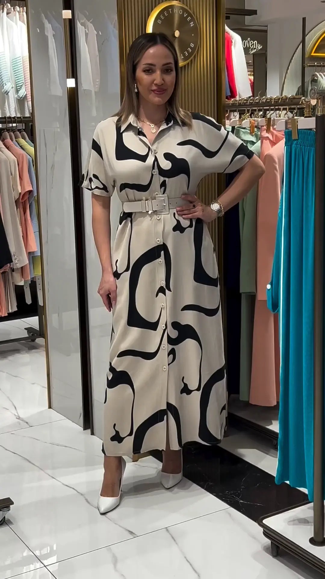 Jolira | Elegant fitted waist dress with irregular print