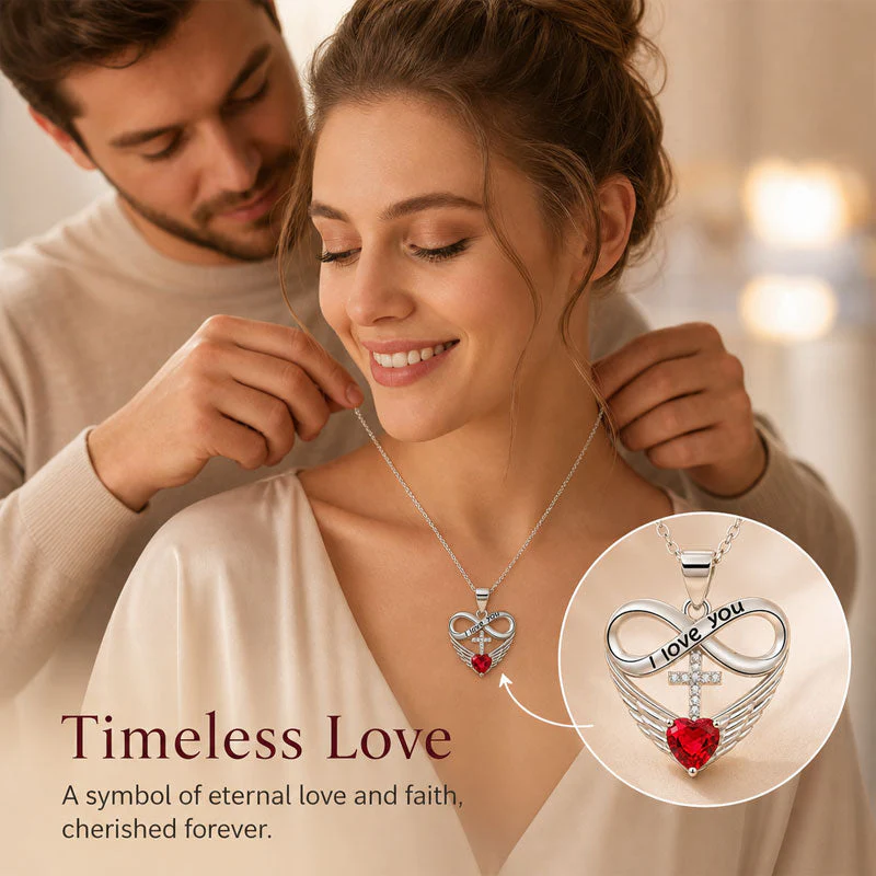 Valencia | Red Heart Necklace with Angel Wings and Cross