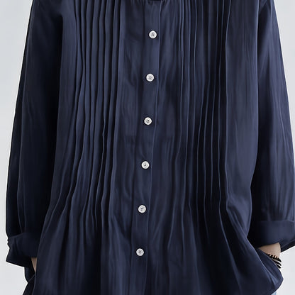Arlet™ Vintage Linen Blouse with Mao Collar and Loose Sleeves