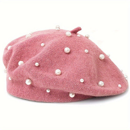 Zoey | Warm Beret with Decorative Pearls and Elegant Style