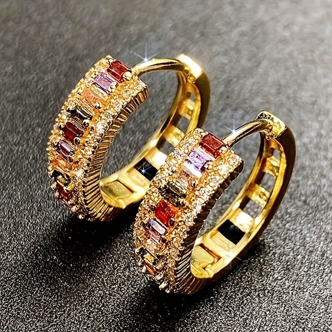 Natalia | 1 Pair of Men's Colorful Synthetic Zirconium Hoop Earrings, Avant-Garde Luxury Jewelry for Men, Versatile for Daily Wear
