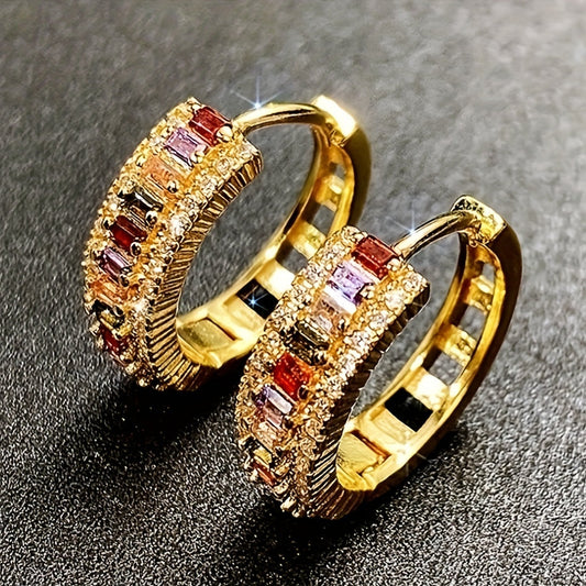 Natalia | 1 Pair of Men's Colorful Synthetic Zirconium Hoop Earrings, Avant-Garde Luxury Jewelry for Men, Versatile for Daily Wear