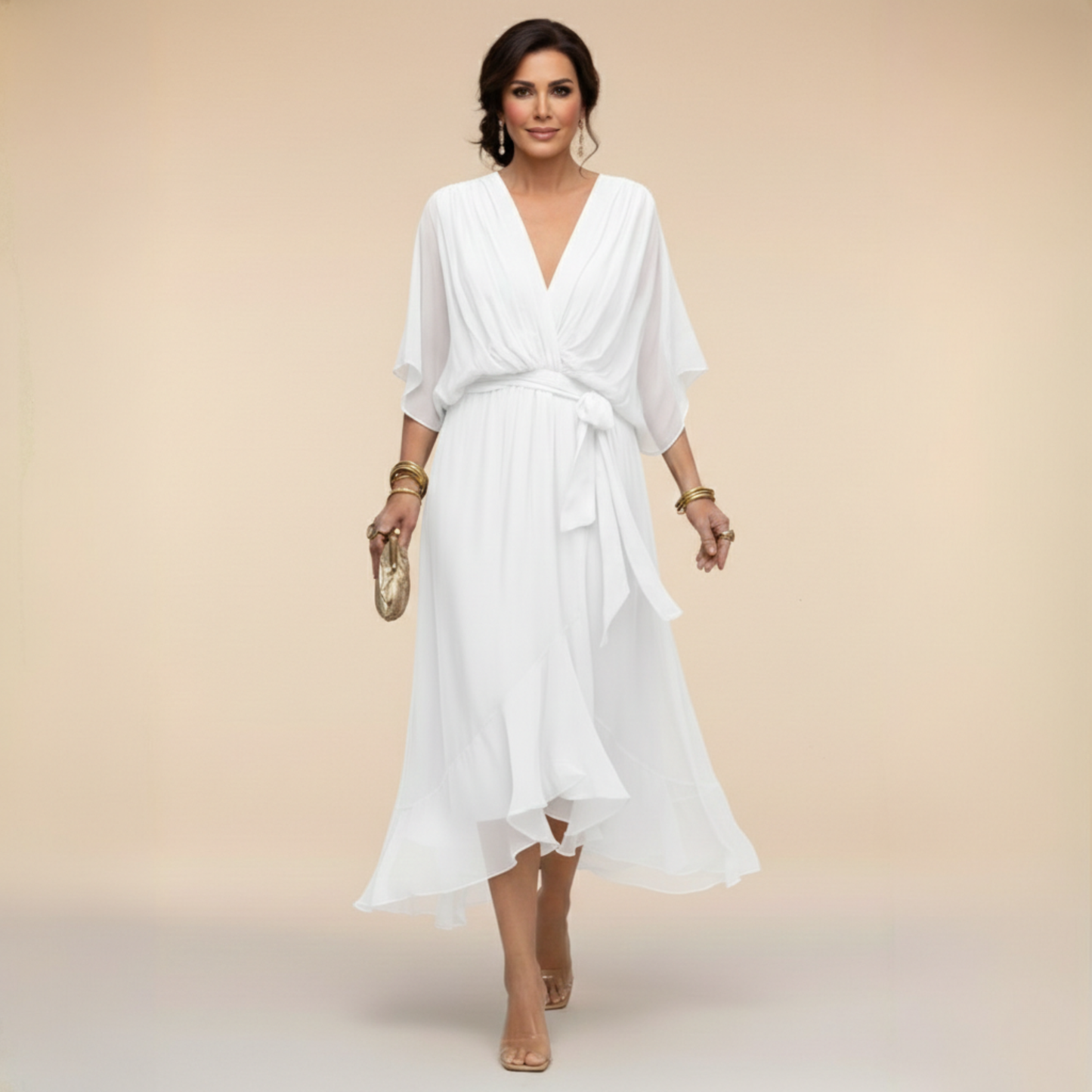 Celanovia™ Elegant Chiffon Dress with V-Neck