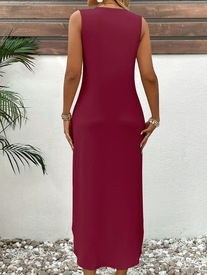 Martha | Midi Sleeveless Dress with Lotus Flower Print and Elegant Style