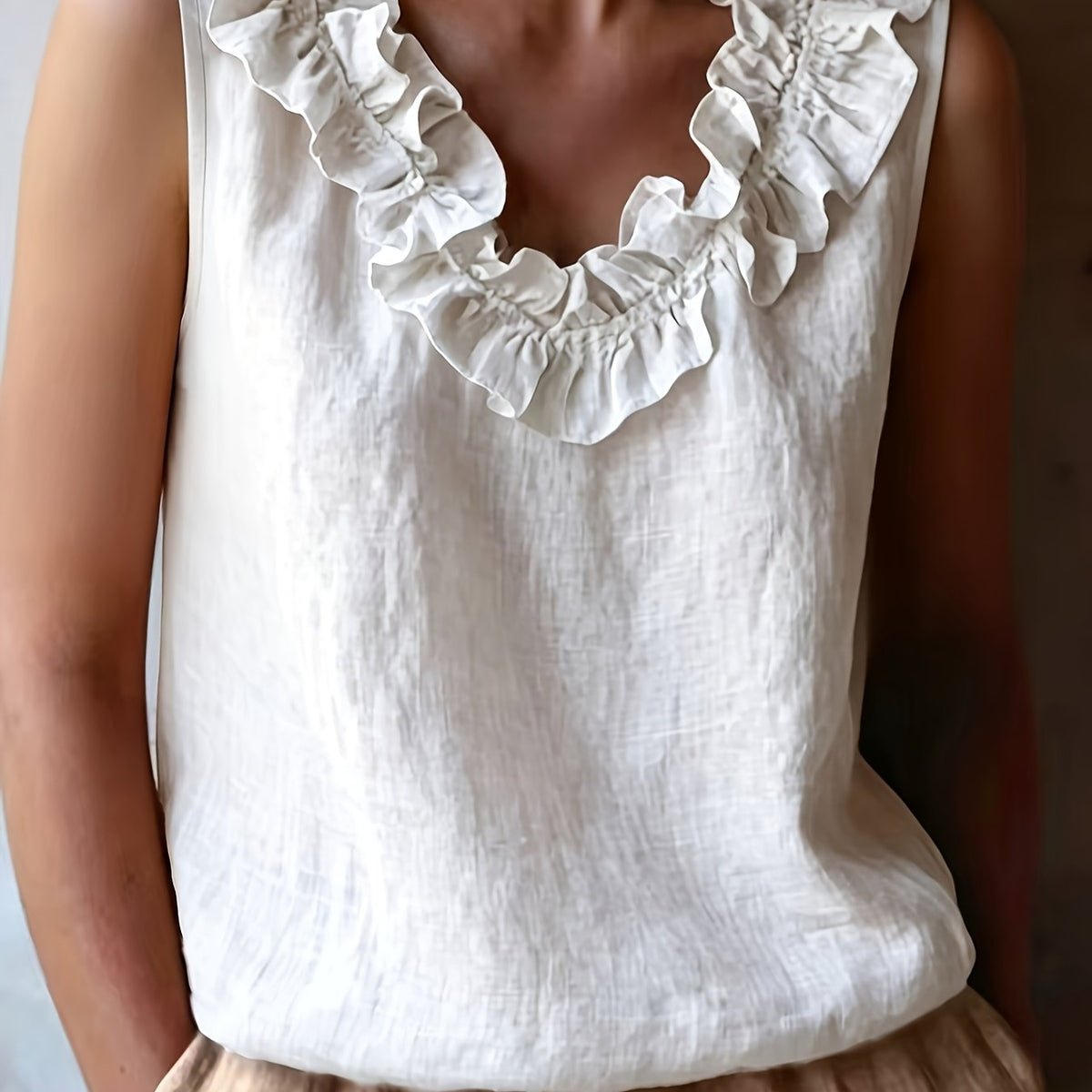 Katherine | Sleeveless Ruffled Loose Cut Blouse for Spring/Summer