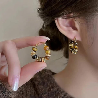 Piper | Hoop Earrings with Tiger Eye Beads and Vintage Style