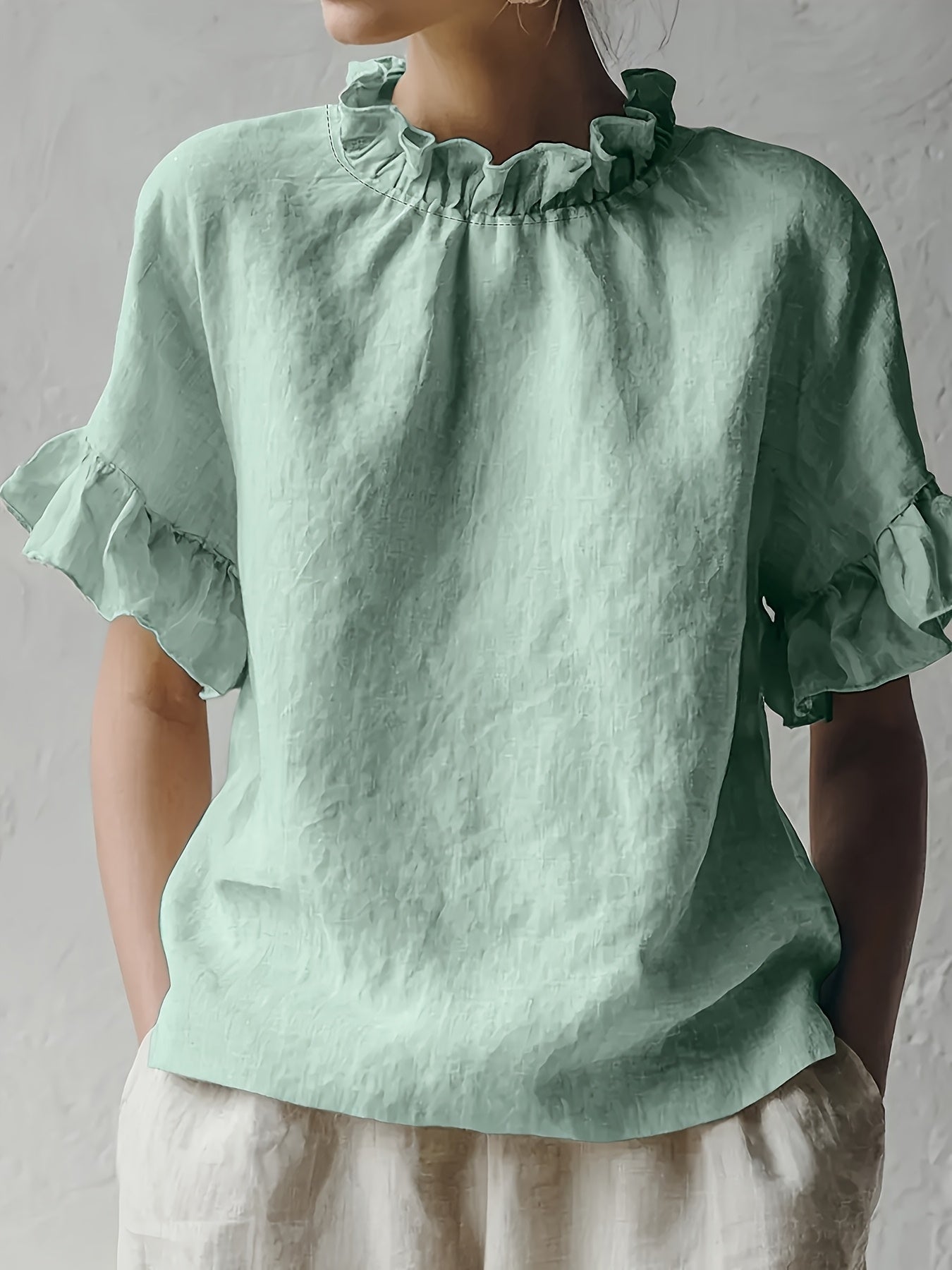 Yuna™ Solid Color Casual Blouse with Elegant Collar