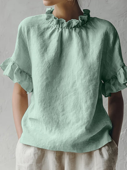 Yuna™ Solid Color Casual Blouse with Elegant Collar