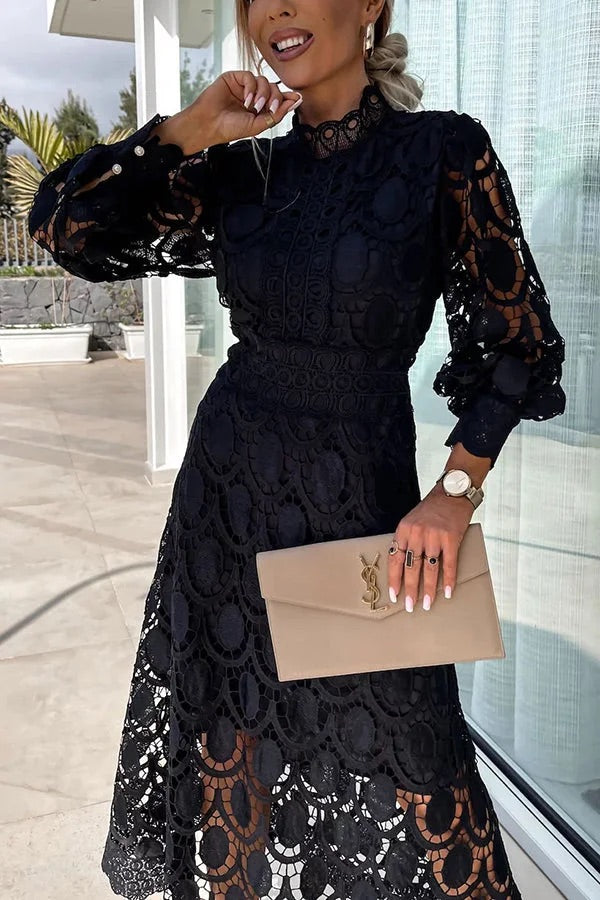 Jalvique | Midi Party Dress with Lace Sleeves