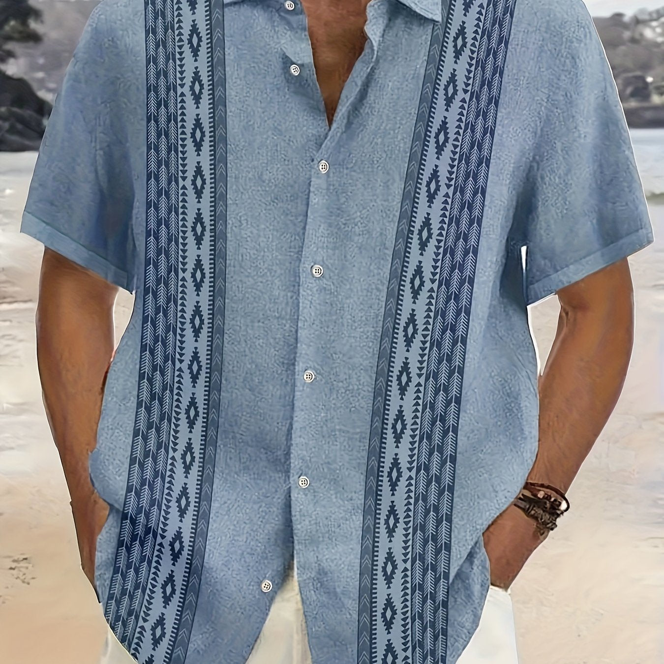 Carter™ Men's Vintage Shirt with Ethnic Print and Tropical Style