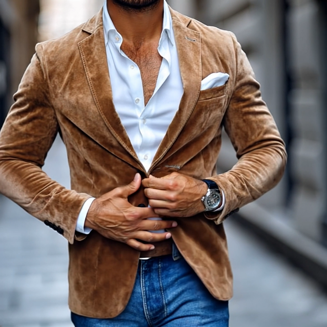 Brontel™ Classic Cut Suede Blazer with Two Buttons
