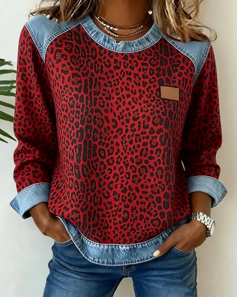 Virezza™ Leopard Patch Denim Sweater