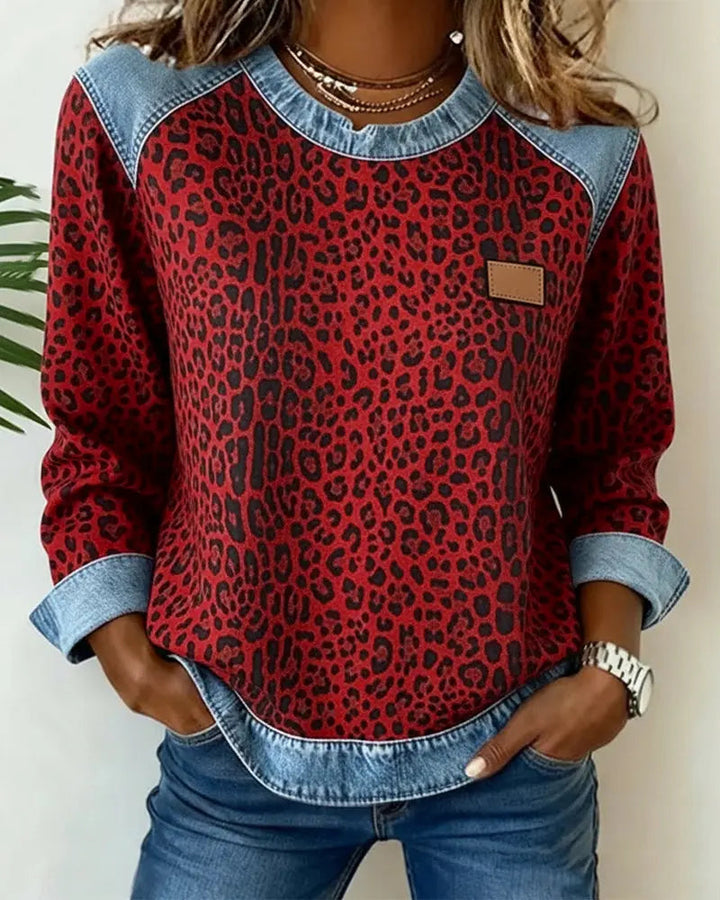 Virezza™ Leopard Patch Denim Sweater