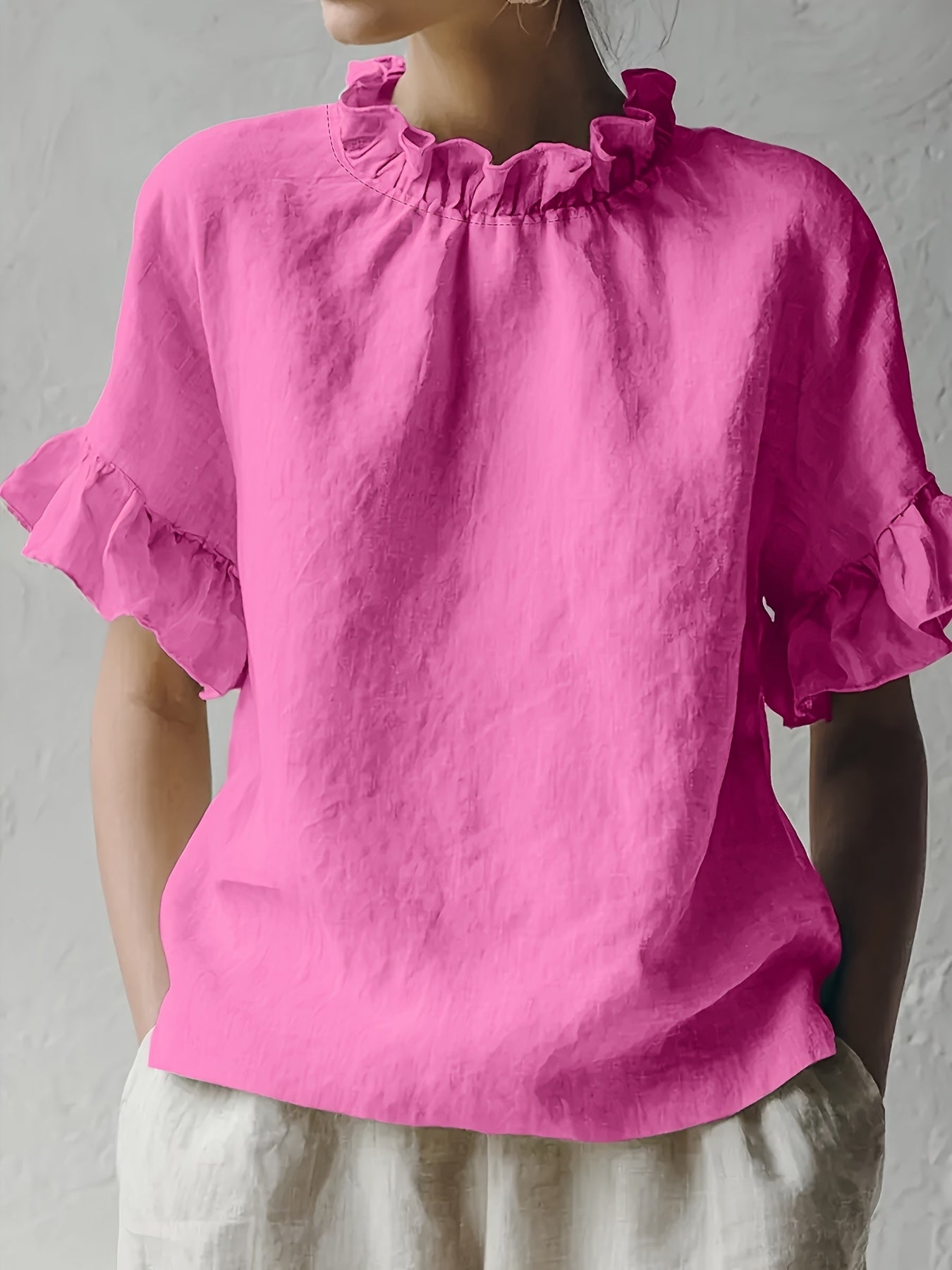 Yuna™ Solid Color Casual Blouse with Elegant Collar