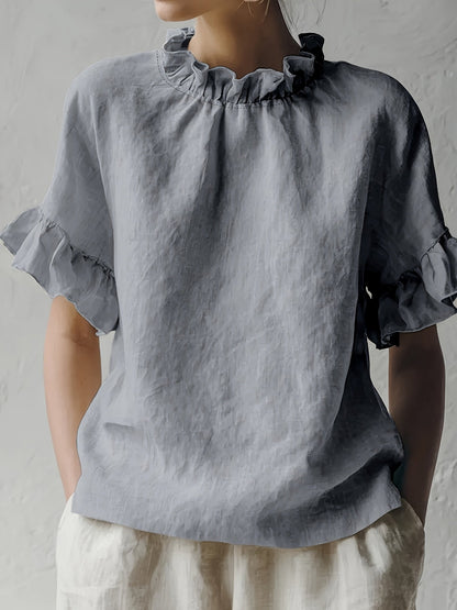 Yuna™ Solid Color Casual Blouse with Elegant Collar