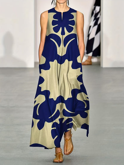 Giana™ Bohemian Printed Dress with V-Neck and Loose Fit