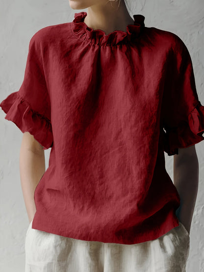 Yuna™ Solid Color Casual Blouse with Elegant Collar
