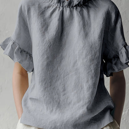 Yuna™ Solid Color Casual Blouse with Elegant Collar