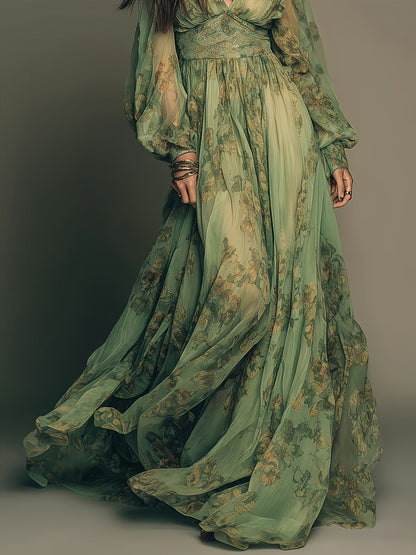 Amanda | Bohemian Floral Maxi Dress with Ruffles and Vintage Charm