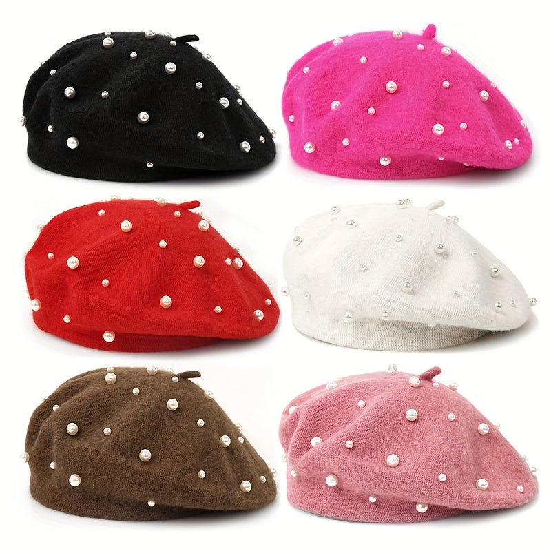 Zoey | Warm Beret with Decorative Pearls and Elegant Style