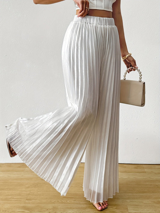 Uliquin | Wide Leg Pleated Trousers with Elastic Waist and Elegant Fall