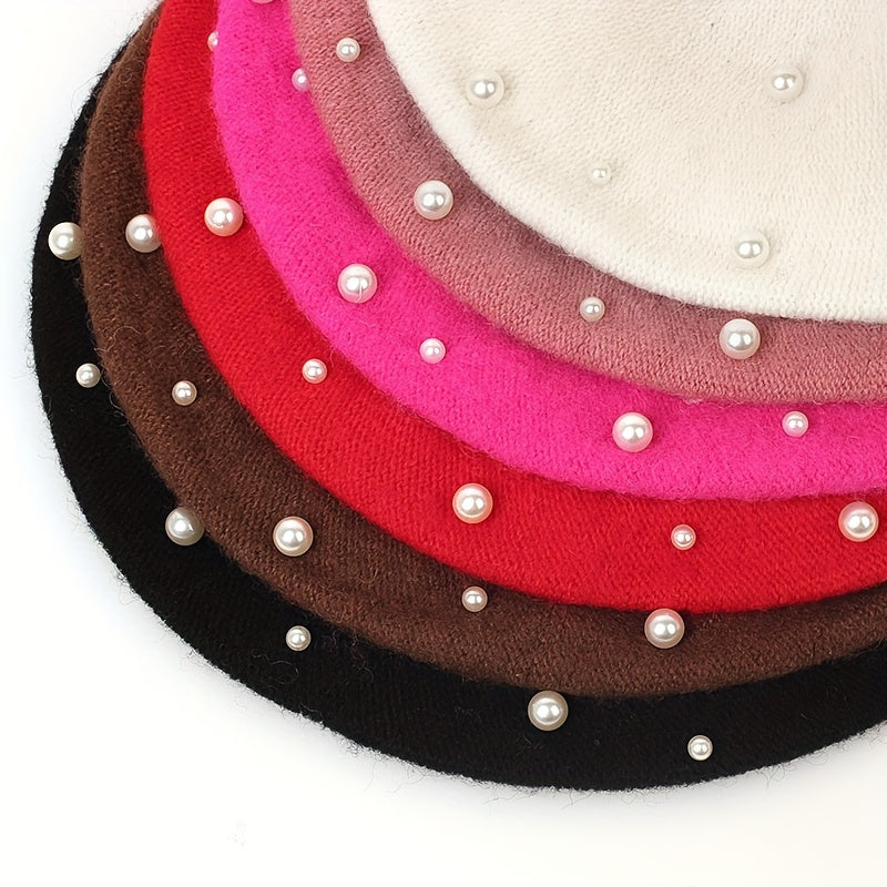 Zoey | Warm Beret with Decorative Pearls and Elegant Style