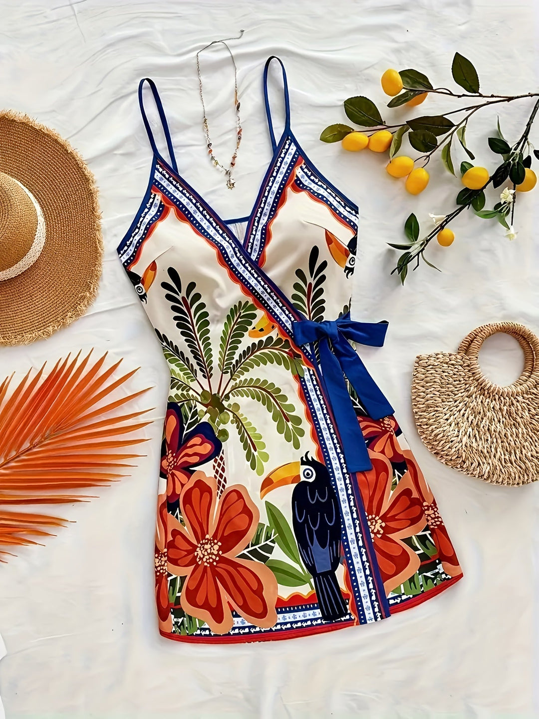 Dara™ Long Tropical Dress with V-Neck and Floral Print