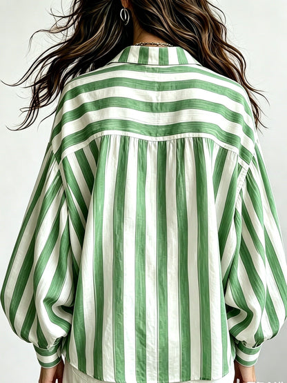 Rosetta | Women's Retro Striped Long Sleeve Shirt, Loose Vacation Style, Casual Beach Top
