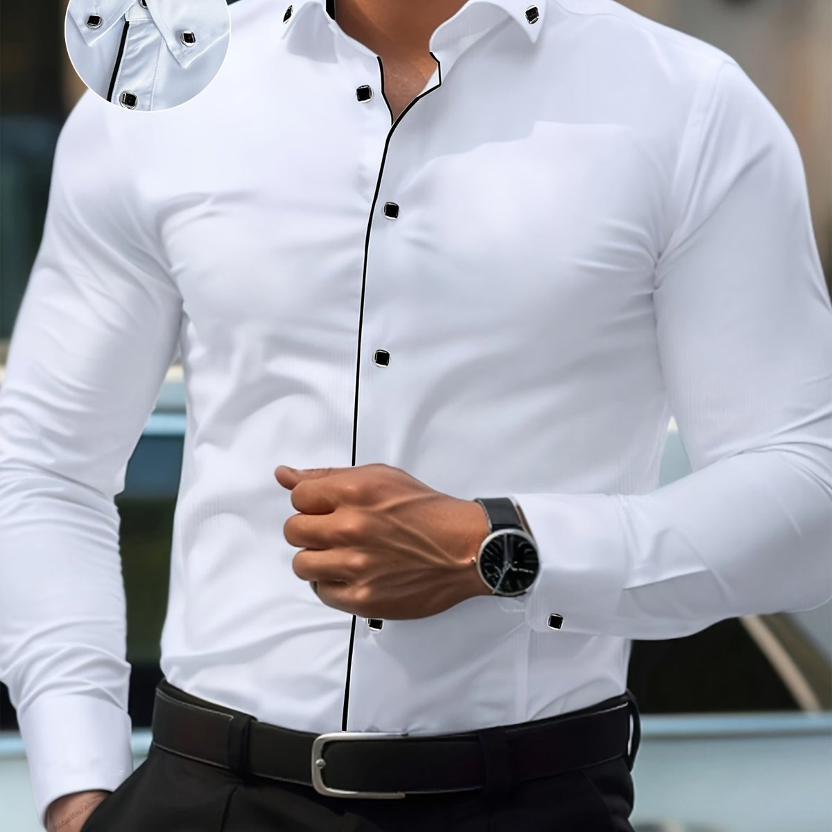 Zaxent | Elegant Long Sleeve Shirt with Vintage Details and Classic Cut