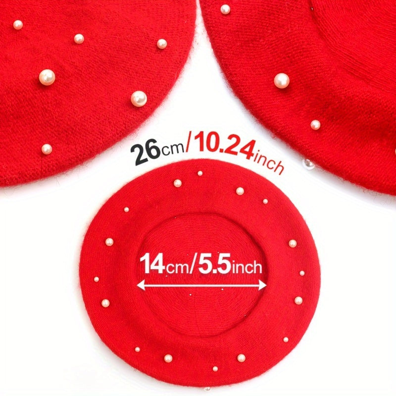 Zoey | Warm Beret with Decorative Pearls and Elegant Style