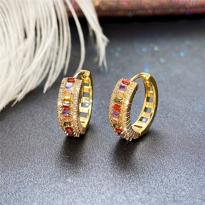 Natalia | 1 Pair of Men's Colorful Synthetic Zirconium Hoop Earrings, Avant-Garde Luxury Jewelry for Men, Versatile for Daily Wear