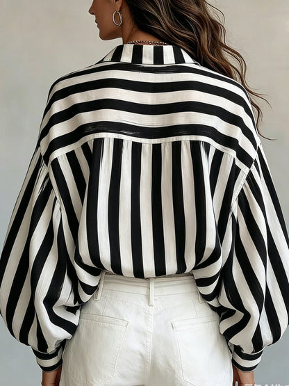 Rosetta | Women's Retro Striped Long Sleeve Shirt, Loose Vacation Style, Casual Beach Top