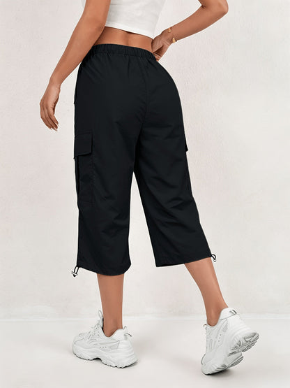 Mireille | Women's Quick-Dry Cargo Capri Pants with Elastic Waist and Drawstring - Lightweight and Stretchy, Suitable for - Outdoor Pants, Multi-Pants, Machine Washable, Loose Fit Mid-Length for, Travel, Casual Wear