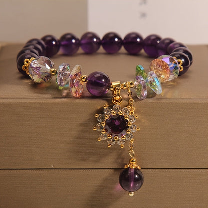 Winter | Purple Beaded Bracelet with Shiny Crystal Pendant