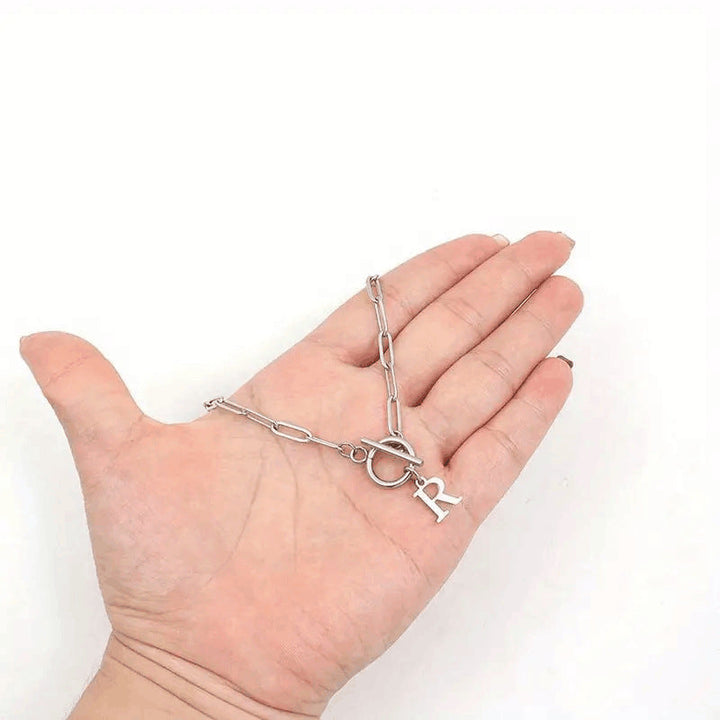 Ganelle™ Necklace with Circular Lock Closure and Initial in Paperclip Shape
