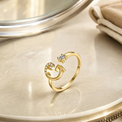 Miranda | Adjustable Ring with Shiny Initial
