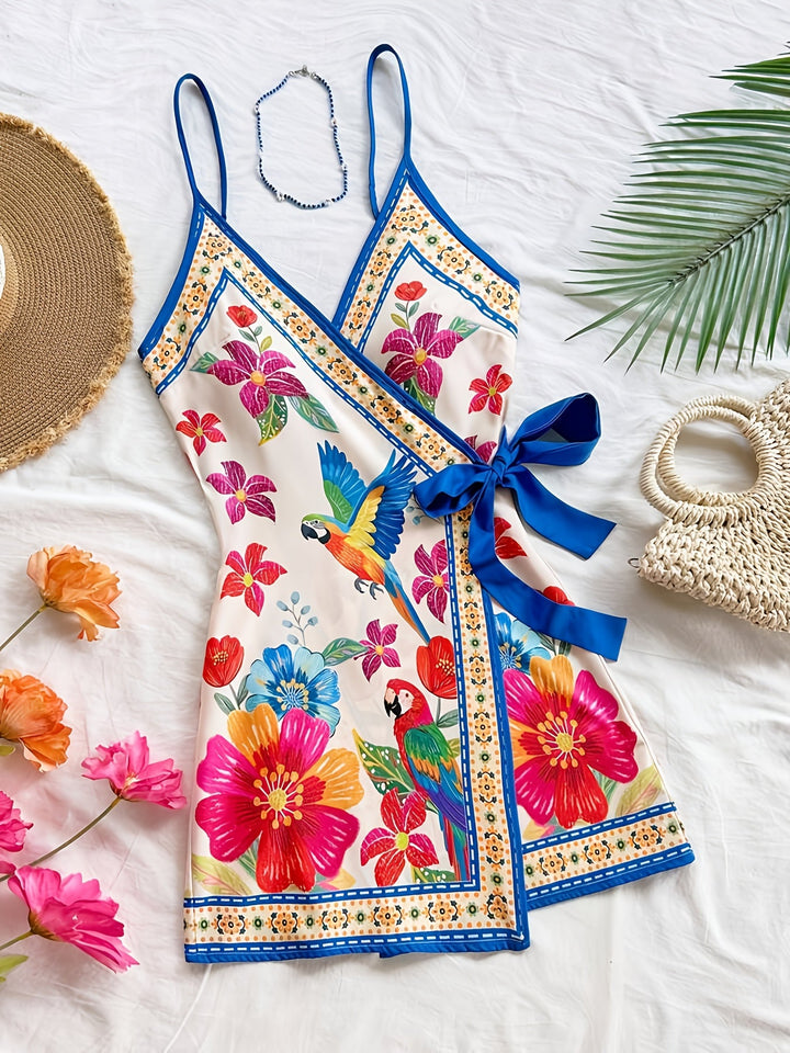 Dara™ Long Tropical Dress with V-Neck and Floral Print