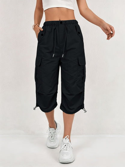 Mireille | Women's Quick-Dry Cargo Capri Pants with Elastic Waist and Drawstring - Lightweight and Stretchy, Suitable for - Outdoor Pants, Multi-Pants, Machine Washable, Loose Fit Mid-Length for, Travel, Casual Wear