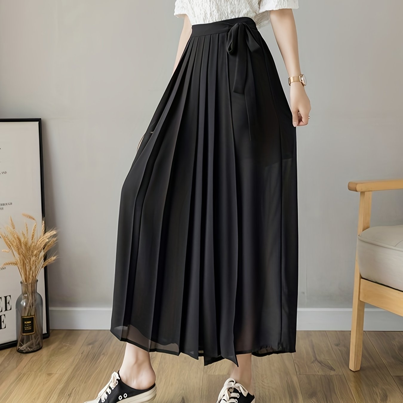 Caexine | Wide Leg Pleated Pants with Elegant Cut