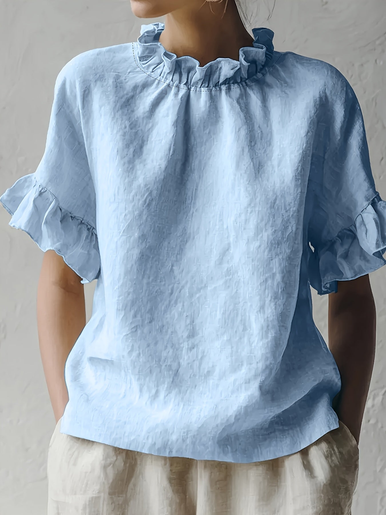 Yuna™ Solid Color Casual Blouse with Elegant Collar
