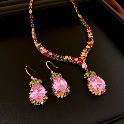 Quothex | Elegant Multicolor Drop Design Necklace and Earrings Set