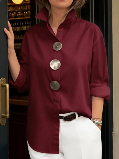Davinae | Elegant cotton and linen blouse with collar and metallic buttons