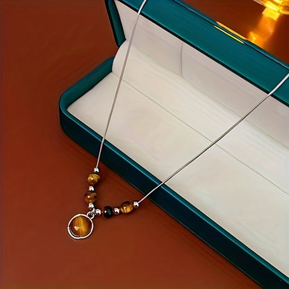 Lucia | Tiger Eye Necklace with Circular Pendant and Timeless Elegance