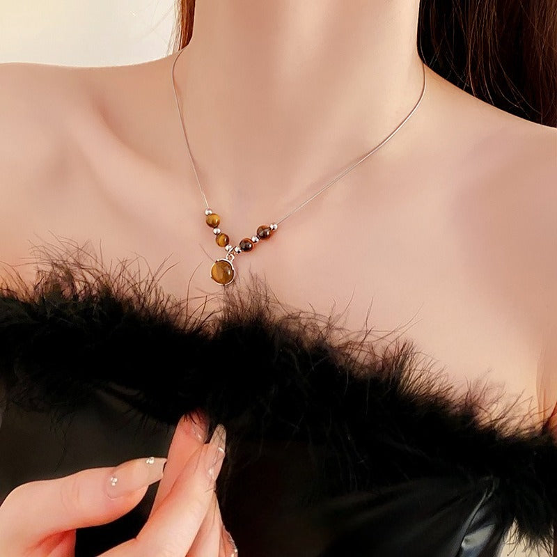 Lucia | Tiger Eye Necklace with Circular Pendant and Timeless Elegance