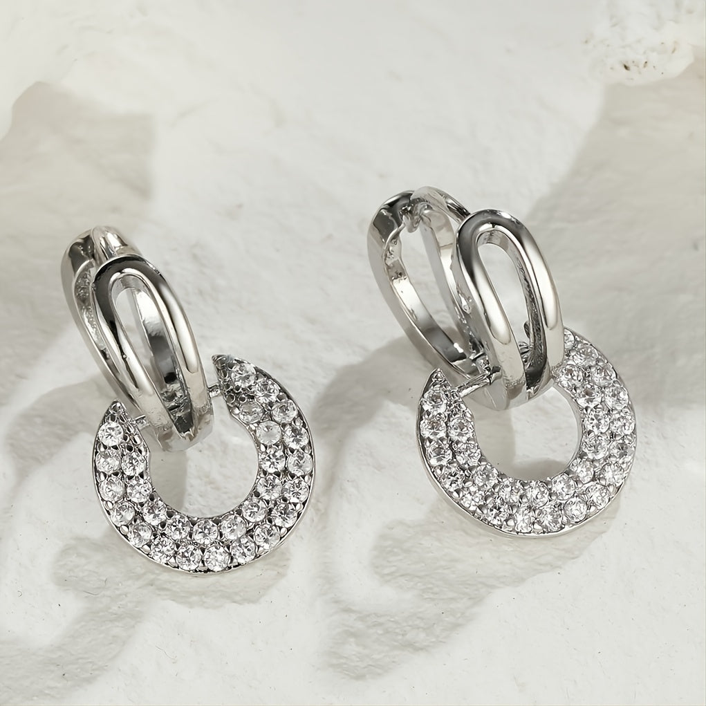 Louise | Round Earrings with Brilliant Cubic Zirconia and Elegant Silver Finish